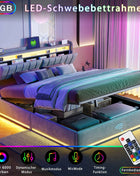 Upholstered Double Bed,Hydraulic Bed with Bed Box,Headboard with LED and USB Charging Station,Functional Bed Velvet