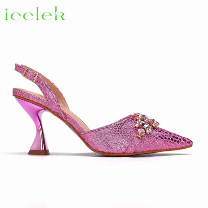 Nuovi arrivi Design speciale colore rosa scarpe e borsa da donna africane Set sandali a punta per la festa di nozze