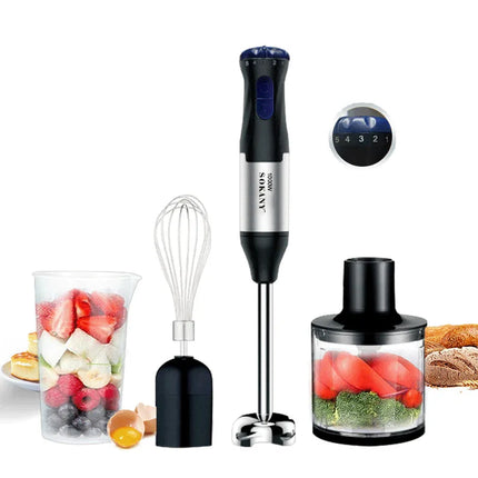 Frullatore a Immersione 4-in-1 da 1000W, Mixer Elettrico con Lame in Acciaio Inox, Set per Frullare Verdure e Carne, Frullatore a Immersione e Spremiagrumi
