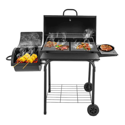 Outdoor Charcoal Grill Freestanding Charcoal Grill with Lid and Wheels Black Charcoal Grill for Garden Camping 147*70*126cm