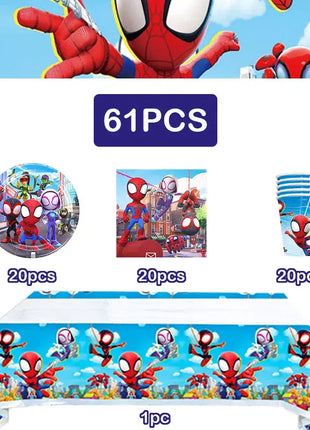Set Decorazioni per Festa di Compleanno Spidey e Amici, Articoli per la Tavola, Bicchieri, Piatti, Palloncini, Striscione, Sacchetti Regalo, Decorazioni per Torte, Accessori per Bambini