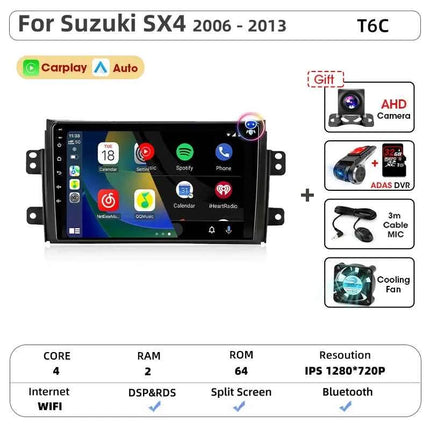 Srnubi Car Radio For Suzuki SX4 Cross 2006-2013 For Fiat Sedici Carplay Android Auto Radio Multimedia Player 4G Wifi GPS 2 Din