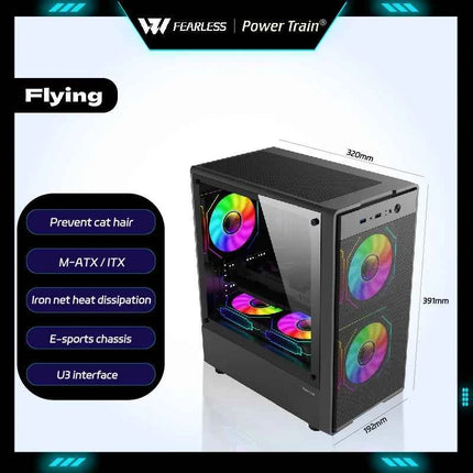 Power Train Flying  PC Case MATX Mini-ITX Chassis SFX/ATX Power Supply Desktop Portable Computer Case U3 port Iron net Panel