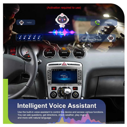 Podofo Wireless CarPlay AI Voice Car Radio Android Auto DSP GPS Multimedia Player For Peugeot 308 (T7) /408 FM/RDS EQ BT WIFI
