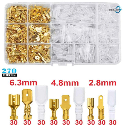 Pressato a freddo 270 Pz 2.8/4.8/6.3mm Isolato Maschio Femmina Connettore del Cavo Terminali A Crimpare Elettrici Termin Spade Assortiti Kit Box