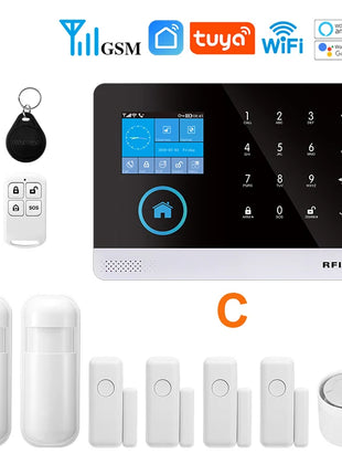Protezione di sicurezza wireless WiFi + GSM/4G e 2G App Smart Home e Tuya Sistema di allarme di sicurezza domestica Alexa Funzionamento remoto 433 Mhz