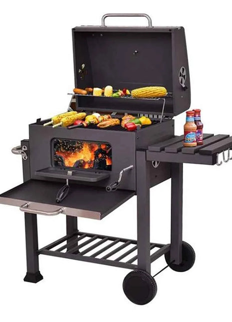 Charcoal Grill (Grill Cart), Grill Area: Approx. 56 X 41.5 Cm, With Lid, Stainless Steel Handle, Grill Grate And Thermometer