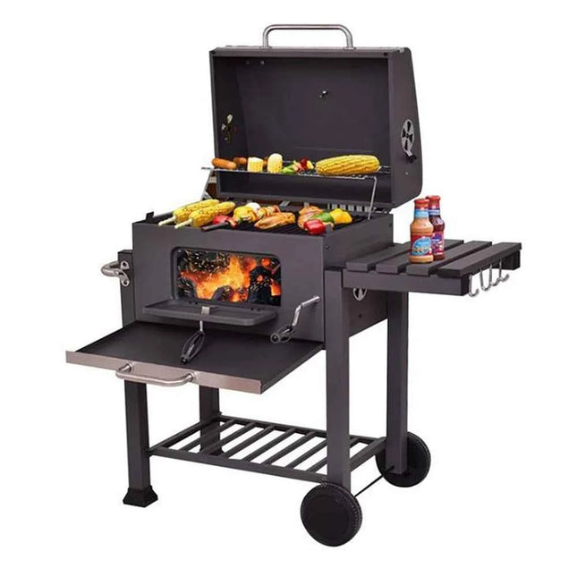 Charcoal Grill (Grill Cart), Grill Area: Approx. 56 X 41.5 Cm, With Lid, Stainless Steel Handle, Grill Grate And Thermometer