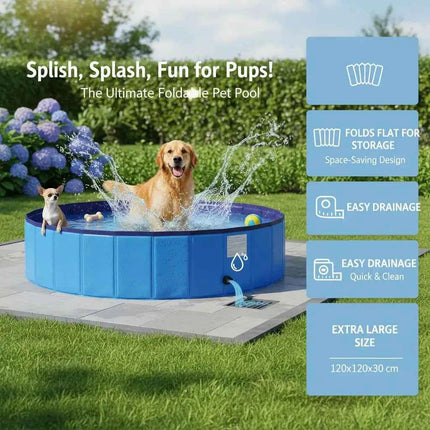 Piscina pieghevole per cani – Struttura robusta in PVC, design antiscivolo e valvola di scarico rapido