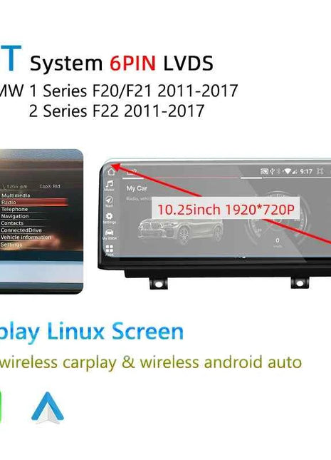 Wireless Carplay Android 14 For BMW F20 F30 F21 F22 F31 F32 F33 F34 F36 NBT EVO Multimedia Player Auto Radio Screen GPS