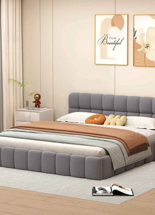 Rosahqnda Bubble Bed,Upholstered bed with Slatted Frame,140/160x200cm,Padded Headboard,master room,Linen Frabic,without Mattress