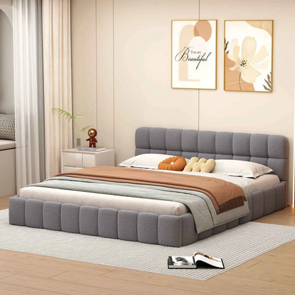Rosahqnda Bubble Bed,Upholstered bed with Slatted Frame,140/160x200cm,Padded Headboard,master room,Linen Frabic,without Mattress