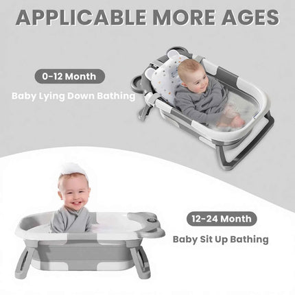 Collapsible Baby Bathtub for Newborn with Thermometer &1Soft Floating Cushion,Portable Travel Bathtub with Drain Hole,Baby Tubs