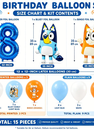 Set di Palloncini per Decorazioni Primo Compleanno Bluey, Palloncini in Foil Bluey e Bingo, Palloncini in Lattice, Accessori per Feste per Bambini e Bambine