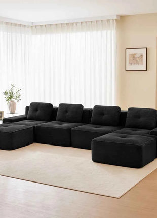 4-Seater Boneless Modular Sofa with U-Shaped Chair Length, Living Room Comfortably Padded Corduroy Cloud Sofa, Non-Slip Design