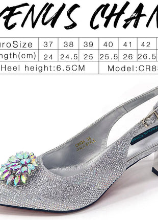 Nuovi arrivi Design speciale colore argento scarpe da donna africane e Set di borse décolleté a punta per la festa di nozze
