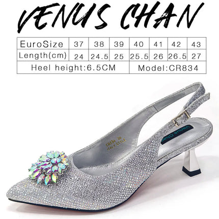 Nuovi arrivi Design speciale colore argento scarpe da donna africane e Set di borse décolleté a punta per la festa di nozze