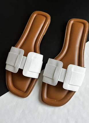 2025 Modern Women's Slippers Summer Outdoor Comfortable Flat Slippers Luxury Leather Slippers Women's Sandals Casual Slide Shoes