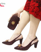 Set di Scarpe e Borsa per Donna Africana in Colore Fucsia, Design Classico Italiano di Alta Qualità con Cristalli Brillanti per Matrimoni e Feste