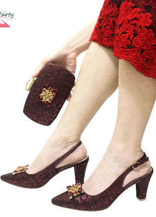 Set di Scarpe e Borsa per Donna Africana in Colore Fucsia, Design Classico Italiano di Alta Qualità con Cristalli Brillanti per Matrimoni e Feste