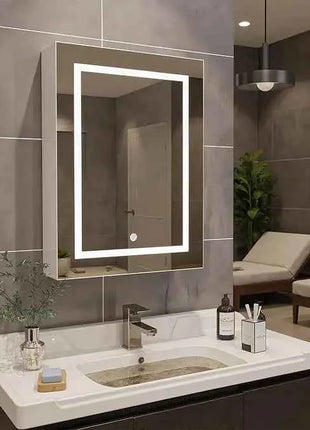 Rosahqnda anti-fog bathroom mirror cabinet with LED lighting, height adjustable shelves, 3 color temperature dimmable