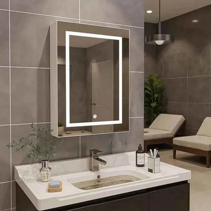 Rosahqnda anti-fog bathroom mirror cabinet with LED lighting, height adjustable shelves, 3 color temperature dimmable
