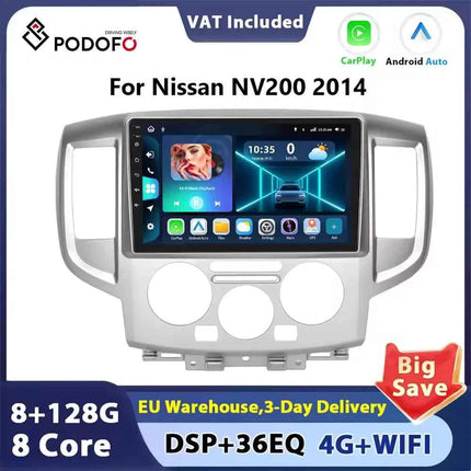 Podofo 9INCH AI Voice Android  2din Car Radio for NV200 NV 200 2009-2014 CarPlay Car Stereo Android Auto 4G GPS Navigation WiFi