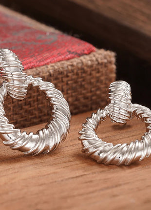 Huitan Hoop Earrings for Women, Circular Braided Design, Fashion Luxury Party Accessories, Delicate Metal Jewelry for Weddings