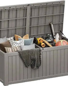 Outdoor Storage Box, 100 Gallon Deck Box, Waterproof Resin Storage Bench for Patio Cushions