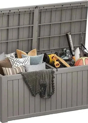 Outdoor Storage Box, 100 Gallon Deck Box, Waterproof Resin Storage Bench for Patio Cushions
