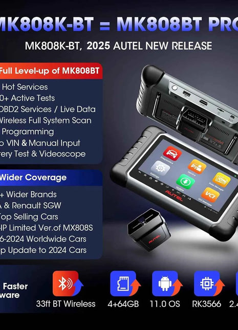 Autel MaxiCOM MK808K-BT Bidirectional Bluetooth OBD2 Scanner same as MK808BT Pro MK808Z-BT Automotivo Car Diagnostic Scan Tool