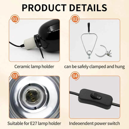 Reptile Heat Lamp Holder with Clip 5.5 inch Dome Heat Bulb Fixture Adjustable Terrarium Heat Lamps Holder Reptile Light Fixture