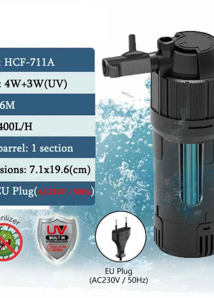 5 in 1 UV Filter for uv Aquarium Sterilization Fish Tank Pump Filter 800L/H Smart Timing Control Sterilization Lamp Pumps