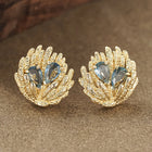 Orecchini a Forma di Conchiglia Huitan per Donne, Stile Oceano Fresco, Accessori di Lusso per Feste e Matrimoni, Gioielli alla Moda con Zirconi Blu Brillanti