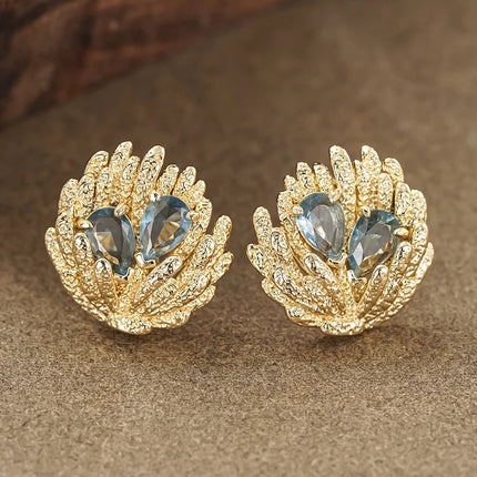 Orecchini a Forma di Conchiglia Huitan per Donne, Stile Oceano Fresco, Accessori di Lusso per Feste e Matrimoni, Gioielli alla Moda con Zirconi Blu Brillanti
