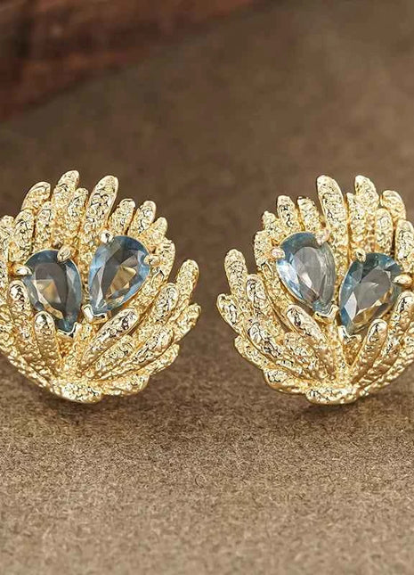 Orecchini a Forma di Conchiglia Huitan per Donne, Stile Oceano Fresco, Accessori di Lusso per Feste e Matrimoni, Gioielli alla Moda con Zirconi Blu Brillanti