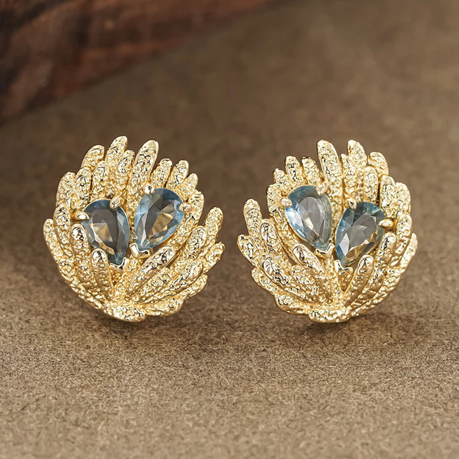 Orecchini a Forma di Conchiglia Huitan per Donne, Stile Oceano Fresco, Accessori di Lusso per Feste e Matrimoni, Gioielli alla Moda con Zirconi Blu Brillanti