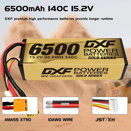 DXF 4S Lipo Battery 15.2V 6500mAh 140C XT90 Plug Hardcase LCG For 1/8 Buggy Graphene Truggy Offroad Car Boat Truck RACING
