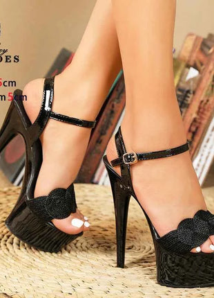 Sandali con cinturino con fibbia da 15CM/6 pollici piattaforma da donna pista estiva tacchi alti sottili scarpe modello Night Club Pole Dance Striptease Shoes