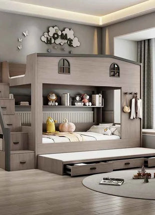 Bunk bed kids with Drawer storage loft double bed Climbing stairs full frames Queen Wooden literas de 2 camas bedroom furniture