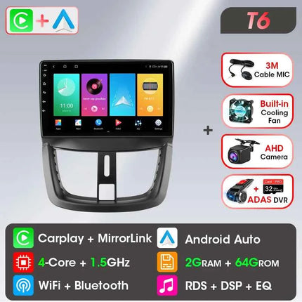 Android Wireless Carplay Car Radio for Peugeot 207 CC 207CC 2006-2015 Multimedia Player 2Din Navigation Stereo Head Unit Auto