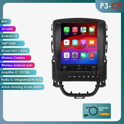 9.7" Hizpo CarPlay Android Car Radio for Opel Astra J Buick Verano 2009 - 2015 Tesla Style Screen GPS DSP 360CAM  Snapdragon6115