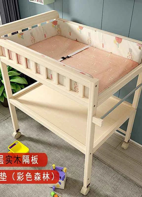 Baby Solid Wood Diaper Changing Table Multi-functional Bathing Massage Touching and Nursing Table for Newborns Movable