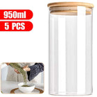 5pc 300/550/950ml Glass Food Storage Containers With Wooden Lid Kitchen Sealed Jar Food Storage Multigrain Tank Bottle