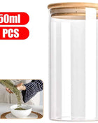 5pc 300/550/950ml Glass Food Storage Containers With Wooden Lid Kitchen Sealed Jar Food Storage Multigrain Tank Bottle