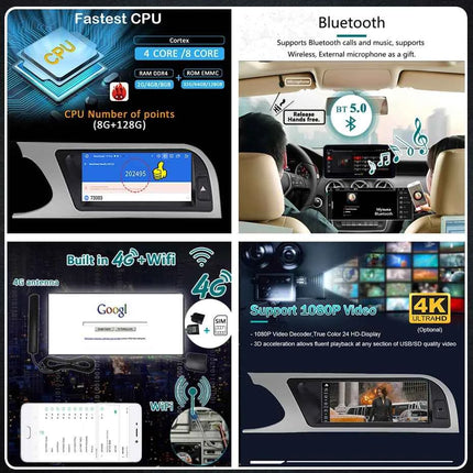 8GB 256GB Carplay 8.8'' Android 14 Auto Car Radio Multimedia player For Audi A4 B8 2009-2016 2 din autoradio Stereo 4G LTE