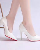 White Nude Pointed Toe Patent Leather High Heels Sexy Red Sole Party Prom Girl Pumps Minimalist Shallow Mouth Work Single Shoes