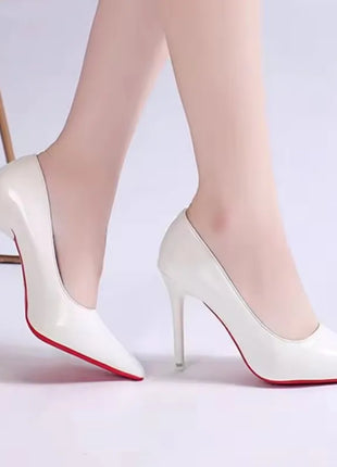White Nude Pointed Toe Patent Leather High Heels Sexy Red Sole Party Prom Girl Pumps Minimalist Shallow Mouth Work Single Shoes