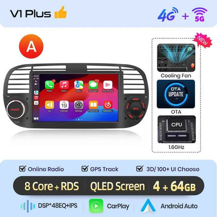 AWESAFE Wireless CarPlay Car Radio for FIAT 500 500C Abarth 2007-2015 with Android Auto GPS Navigation Smart System RDS DSP FM