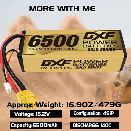DXF 4S Lipo Battery 15.2V 6500mAh 140C XT90 Plug Hardcase LCG For 1/8 Buggy Graphene Truggy Offroad Car Boat Truck RACING